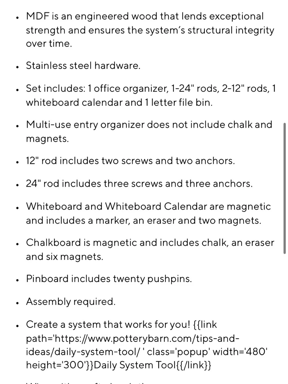 Pottery Barn Cream Magnetic Dry-Erase Wall Calendar for Home Office